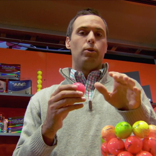 Roll with it: Golf balls and putters on display
