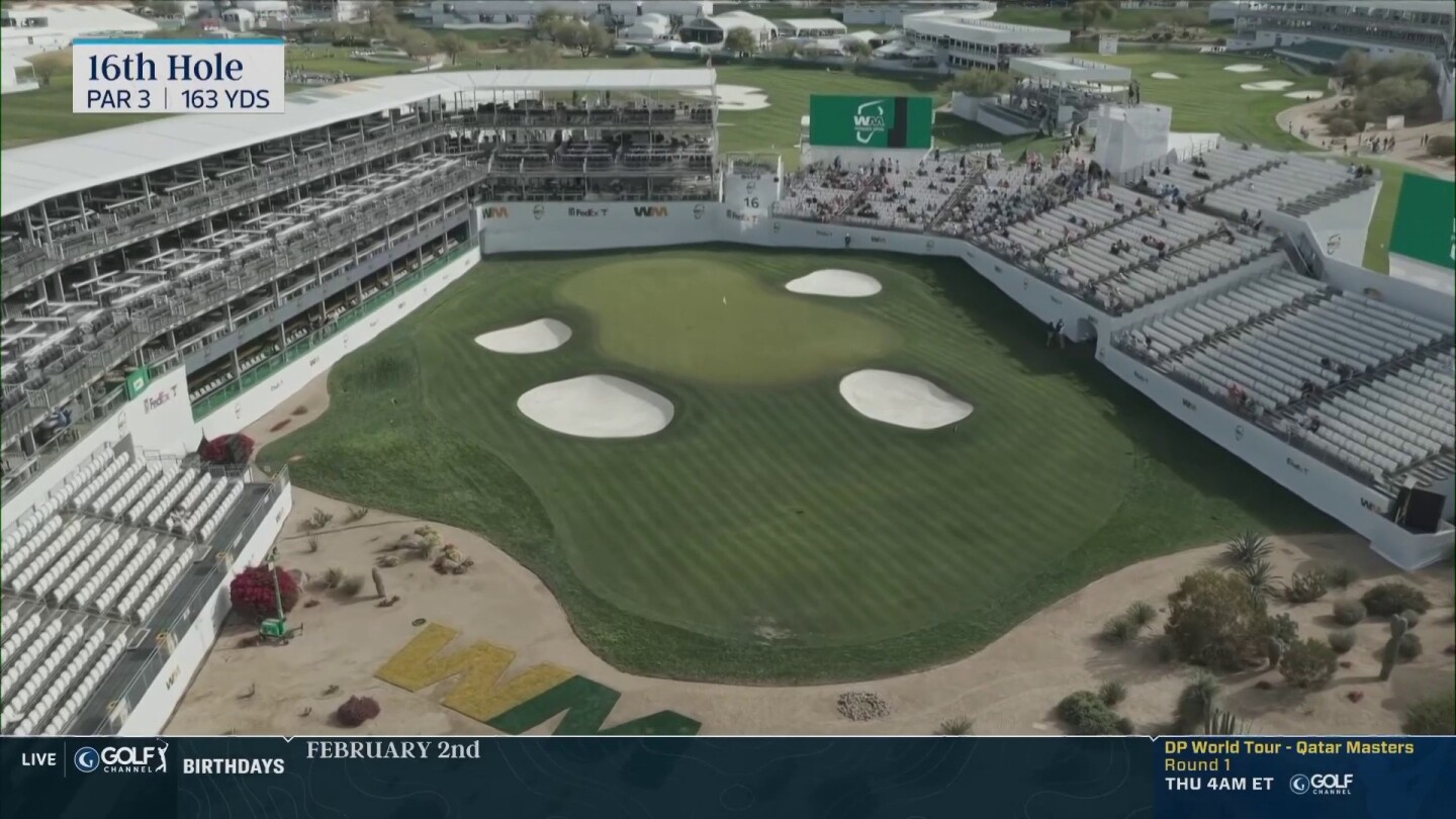 Drone flyover of TPC Scottsdale finish, with 2000 champ