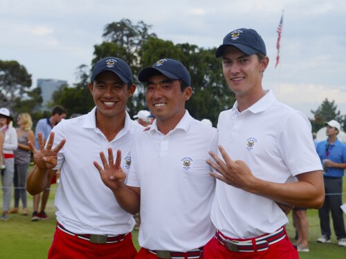 Collin Morikawa, Doug Ghim and Maverick McNealy, 2017 Walker Cup